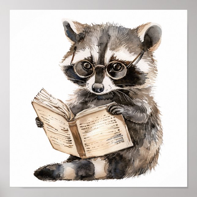 Poster de arte de enfermería Raccoon leyendo con a (Frente)