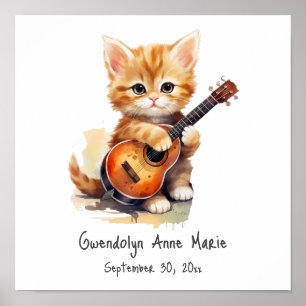 Poster de arte de enfermería Tabby Gato con guitar