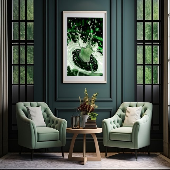 Poster de arte de escaparate de leche verde esmera (Bring elegance to your space with this stunning green abstract artwork.)