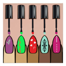 Póster de arte de esmalte de uñas y uñas pintadas