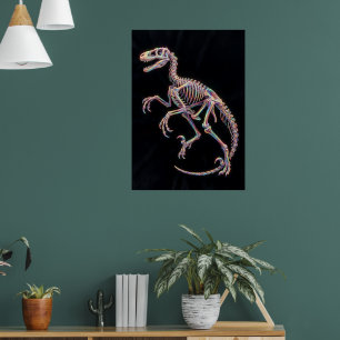 Póster de arte de esqueleto de dinosaurio holográf