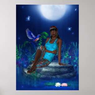 Póster de Arte de Fantasía Chica Pájaro Claro de L