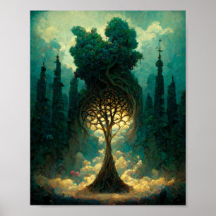 Poster de arte de fantasía de árbol encantado