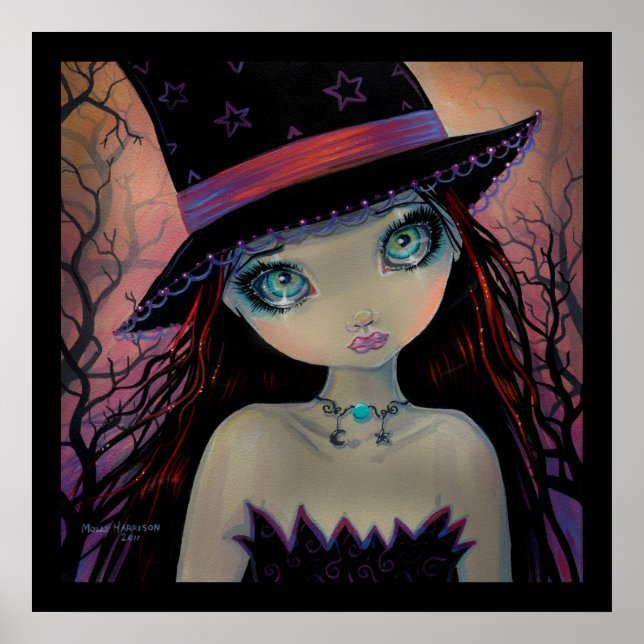 Póster de Arte de Fantasía de Bruja de Ojos Brilla (Frente)
