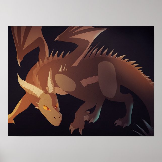 Póster de arte de fantasía de dragón marrón (Frente)