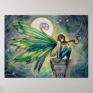Póster de arte de fantasía de hada aguamarina