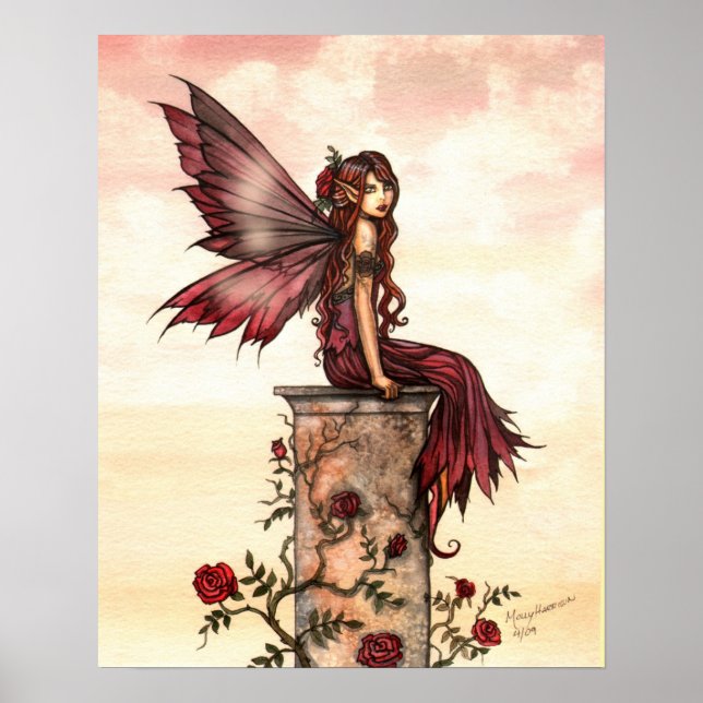 Póster de Arte de Fantasía de Hada Rosa Escarlata (Frente)