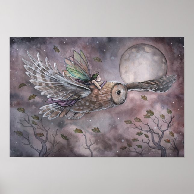 Póster de arte de fantasía de hada volando y búho (Frente)