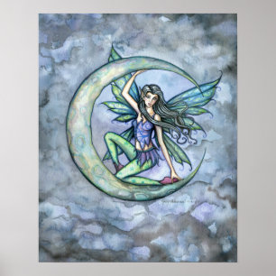 Póster de arte de fantasía de hada y luna