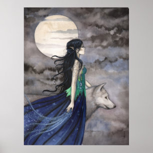 Póster de arte de fantasía de la noche del lobo