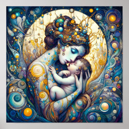 Póster de arte de fantasía de madre e hijo