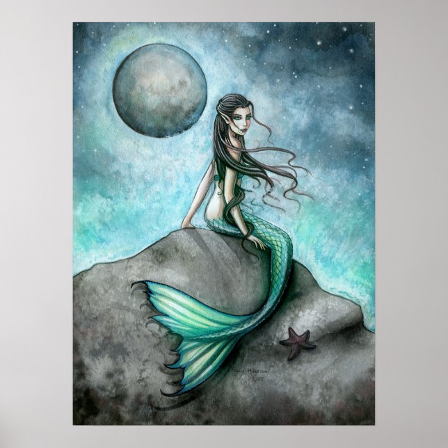 Póster de arte de fantasía de sirena de luna oscur (Frente)