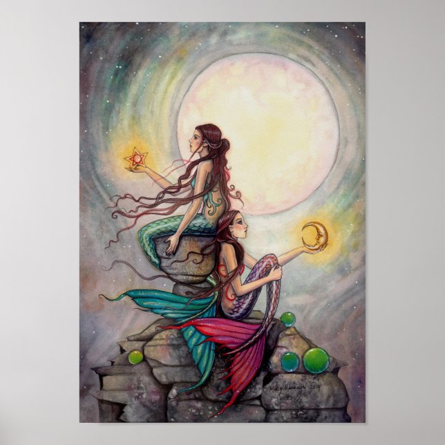 Póster de arte de fantasía de sirenas Géminis (Frente)