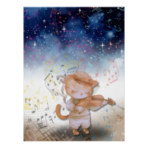 Poster de arte de fantasía violinista de gato capr