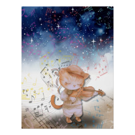 Poster de arte de fantasía violinista de gato capr