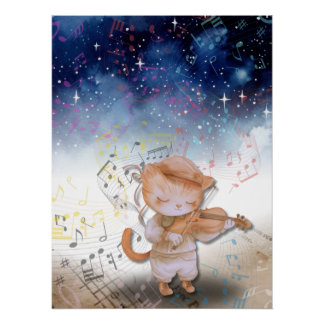 Poster de arte de fantasía violinista de gato capr