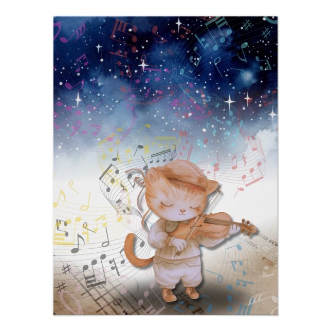 Poster de arte de fantasía violinista de gato capr (Anverso)