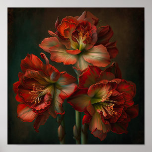 Póster de Arte de Flor de Amarilis Roja