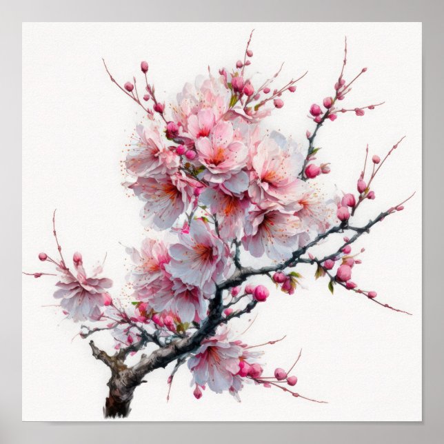 Póster de Arte de Flor de Cerezo Rosa (Frente)
