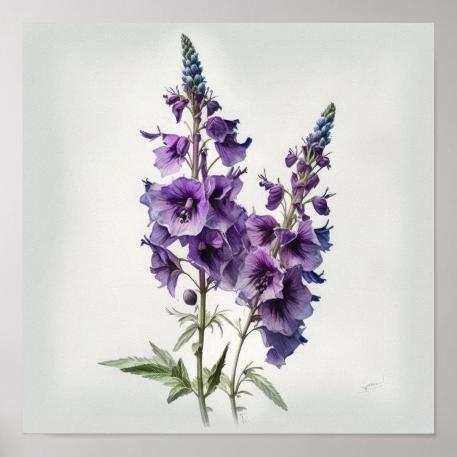 Póster de Arte de Flor de Delphinium Morado (Frente)