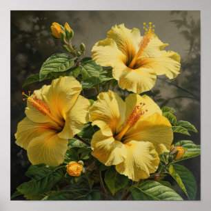 Póster de Arte de Flor de Hibisco Amarillo