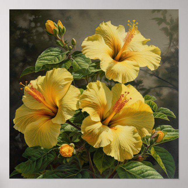 Póster de Arte de Flor de Hibisco Amarillo (Frente)