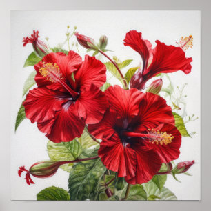 Póster de Arte de Flor de Hibisco Rojo