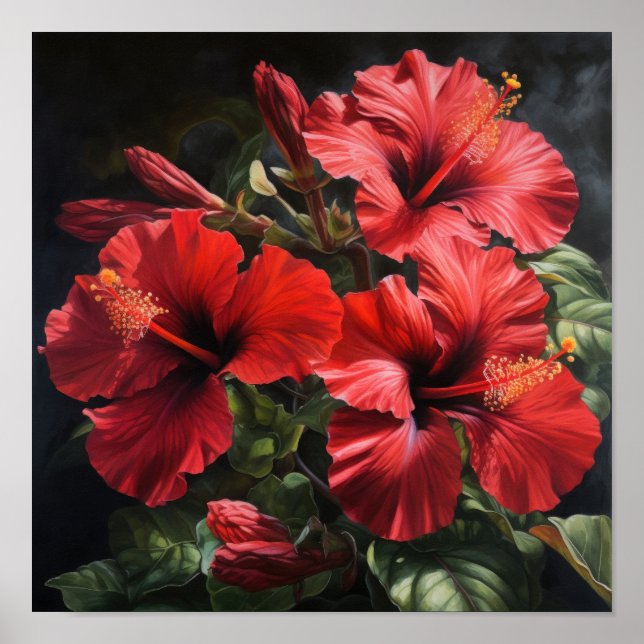 Póster de Arte de Flor de Hibisco Rojo (Frente)