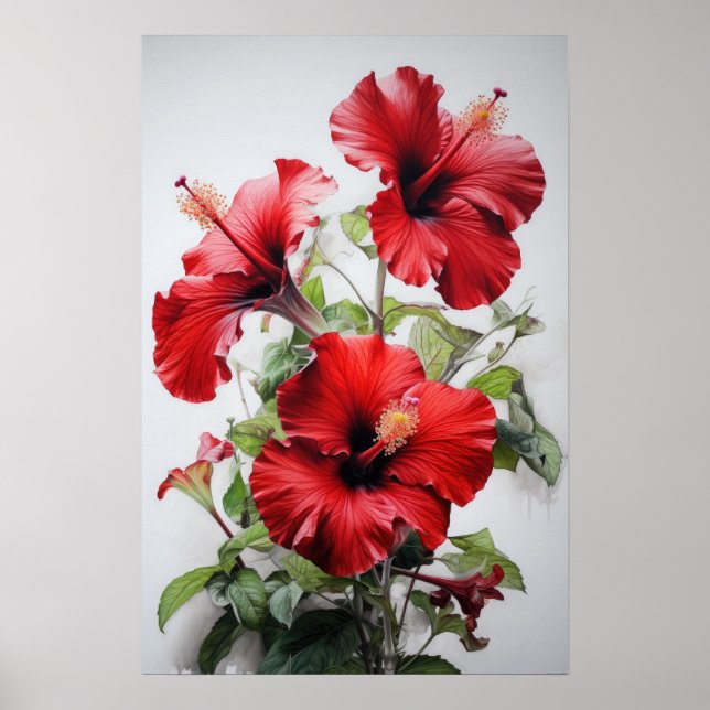 Póster de Arte de Flor de Hibisco Rojo (Frente)