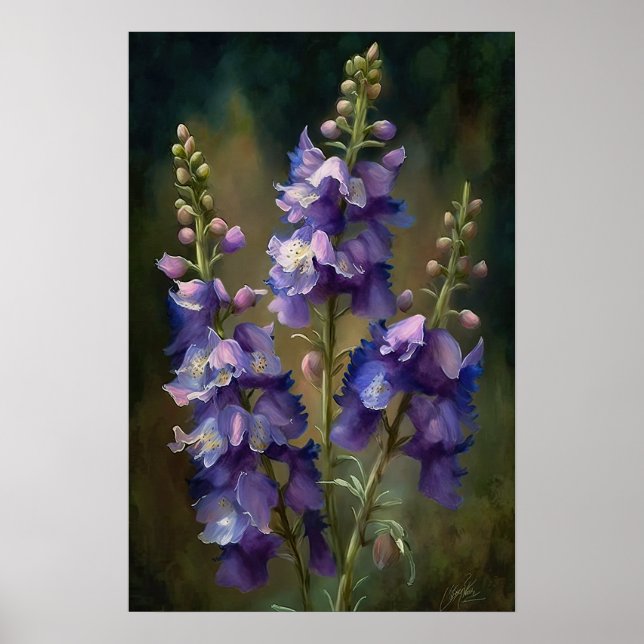 Póster de Arte de Flor de Larkspur Lavanda (Frente)