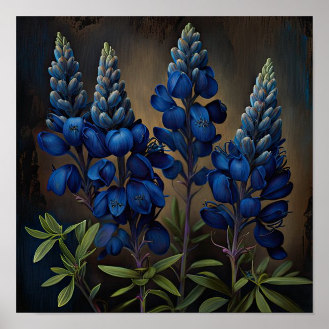 Póster de Arte de Flor de Lupino Azul (Frente)