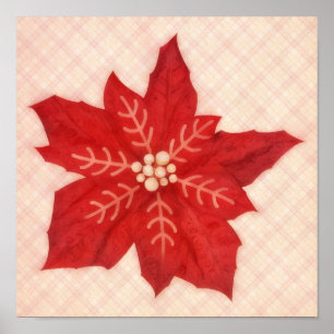 Póster de arte de flor de poinsettia roja navideña