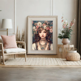 Poster de arte de flor de retrato femenino