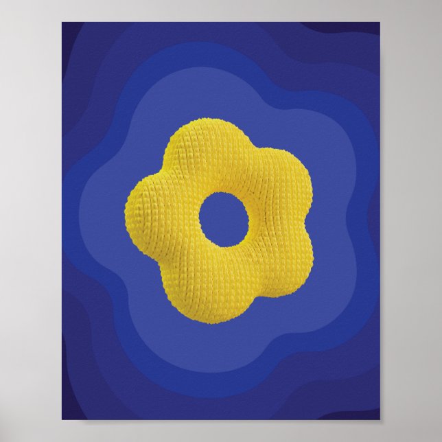 Poster de arte de flor pop amarilla en azul (Frente)
