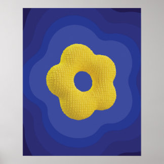 Póster de arte de flor pop amarilla en azul 