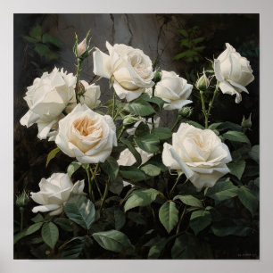 Póster de Arte de Flores de Rosas Blancas