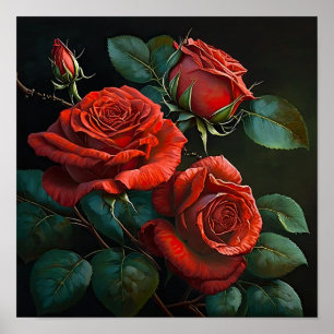 Póster de Arte de Flores de Rosas Rojas