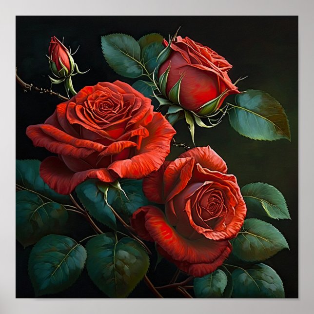 Póster de Arte de Flores de Rosas Rojas (Frente)