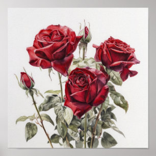Póster de Arte de Flores de Rosas Rojas