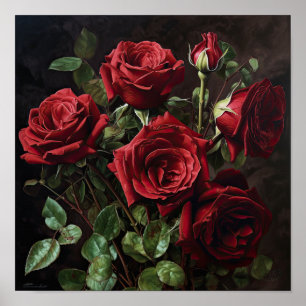 Póster de Arte de Flores de Rosas Rojas