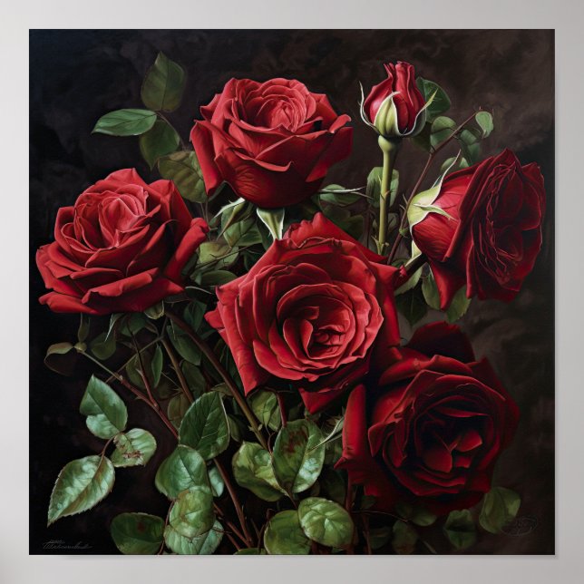 Póster de Arte de Flores de Rosas Rojas (Frente)