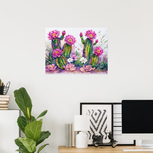 Póster de arte de flores del desierto de cactus ro (Oficina en casa)