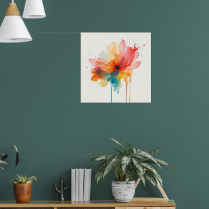 Póster de arte de flores en acuarela F abstracto
