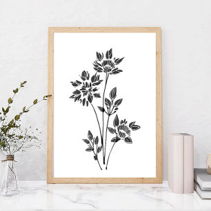Póster de arte de flores minimalistas dibujadas a 