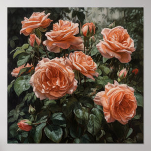 Póster de Arte de Flores Rosas de Coral