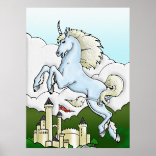 Poster de arte de Flying Unicorn & Castle Fantasy