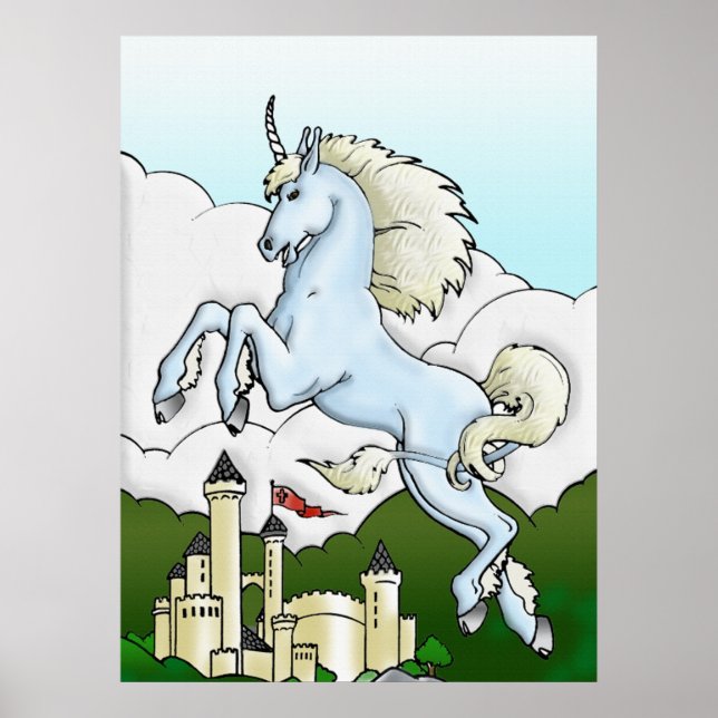 Poster de arte de Flying Unicorn & Castle Fantasy (Frente)