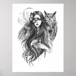 Póster de arte de folclore oscuro de bruja wiccana