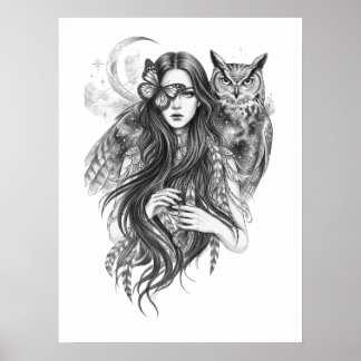 Póster de arte de folclore oscuro de bruja wiccana
