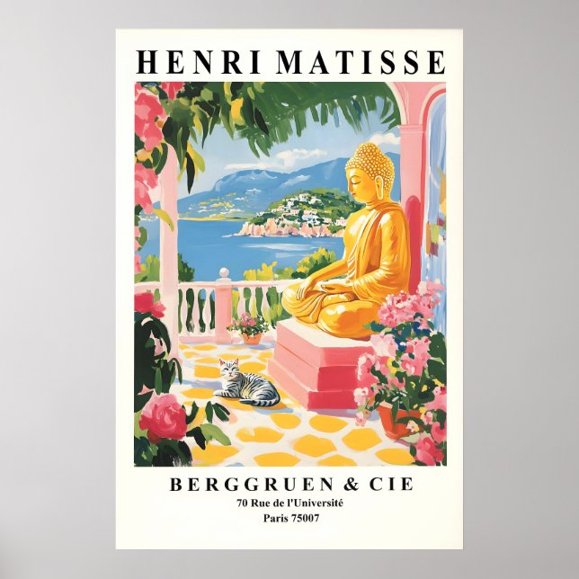Póster de Arte de Gato Buda Estilo Matisse Pared E (Frente)